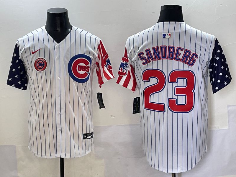Men 2025 Chicago Cubs #23 Sandberg White Stripe a generation of national flags Joint Name Nike MLB Jersey style 6